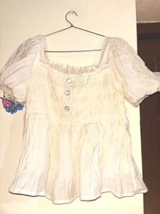 White Puff Sleeve Peplum Top