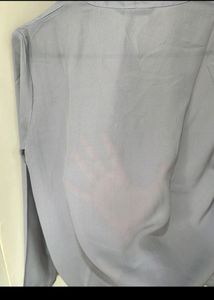 Shein Gray Tie-Neck Blouse