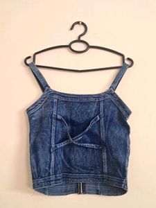 Denim Zip-Up Crop Top