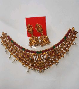 Indian Gold-Plated Necklace & Earring Set