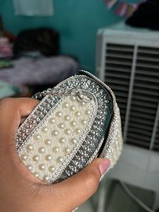 Pearl &amp; Silver Beaded Clutch