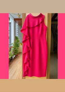 Pink Floral Side Ruffle Dress