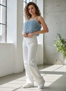 Fluffy Faux Fur Crop Top with Gold Chain Straps –