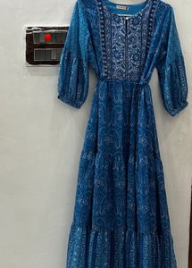 Blue Paisley Print Maxi Dress