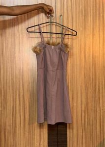 Mauve Faux Fur Trim Mini Dress