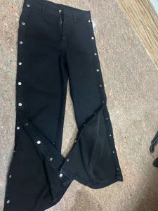 Side slit Black mid rise jeans