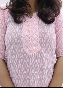 Embroidered Chikankari Pink Straight Kurta💕🍁