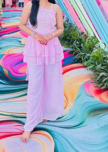 Pink Peplum Top & Plazzo Set