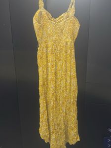 Yellow Floral Cutout Midi Dress