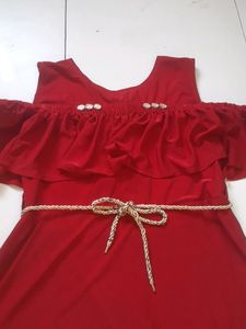Crimpson Red Coloured Off Shoulder Party Wear ❤.. With Free Cute Gifts ...