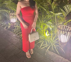 Stunning Red Strapless Midi Dress