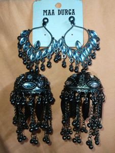 Black Polish Jhumka Earrings (Big Size)