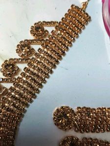Gold Rhinestone Necklace &amp; Earring Set