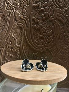 Floral Black & Golden Earrings