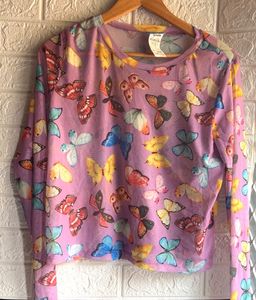 Butterfly Print Long Sleeve Top wt free inner