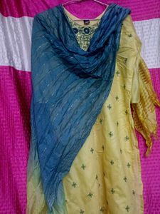 Yellow Embroidered Kurti Set