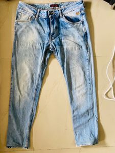 Flying Machine Men&#39;s Light Blue Washed Look Jeans- Size-36