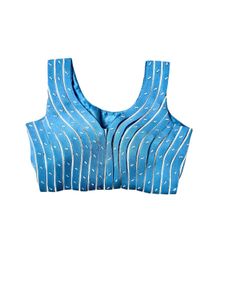 Elegant Blue Sleeveless Saree with stiched blouse.