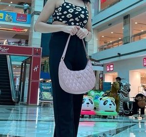 Pink Quilted Crescent Bag