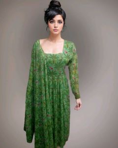 Green Tropical Print Dress
