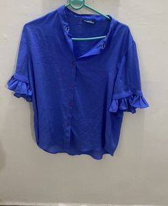 Blue Ruffle Sleeve Top