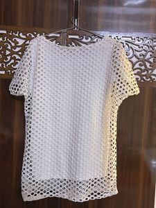 White Crochet Style Tunic Top