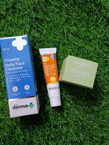 The Derma Co Cleanser, Sunscreen, Dot&Key NightGel