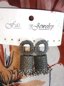 Oxidized Silver Jhumka Earrings