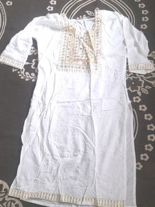 White Kurti Set With Golden Deign