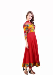 Ankle length Vibrant Floral & Crimson Panel