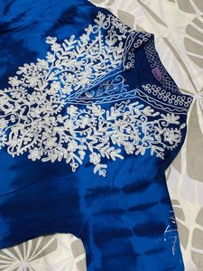 Blue Embroidered Short Kurta