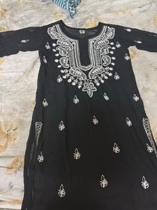 Elegant Black Chikankari Kurti with White Embroide