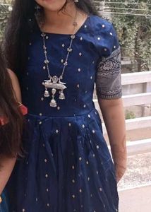 Elegant Navy Blue Silk Gown Ethnic