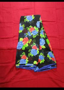 Floral Black Chiffon Saree