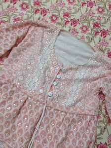 Peach Embroidered Kurta