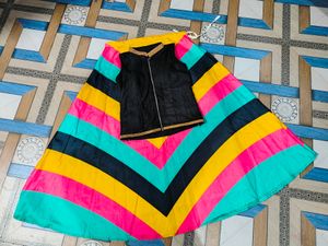 Multicolored Flared Lehenga With Black Top