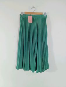 Green Plain Pleated Midi Skirt (Women&#39;s)