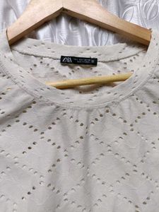 Zara White Eyelet Ruffle Top