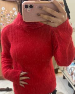 Red Knit Turtleneck Sweater