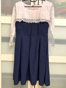 Party Wear Dress/ White Lace Blue Dress