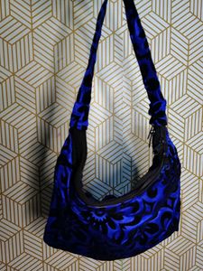 Blue & Black Floral Velvet Bag