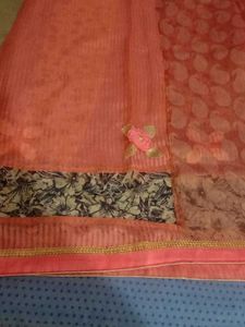 Net Pallu With Gotta Work Peach Color Sarri
