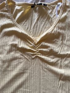 Cute Yellow Ribbed V-Neck Top