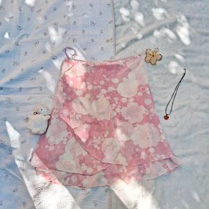 Printerest Pink Floral Wrap Skirt