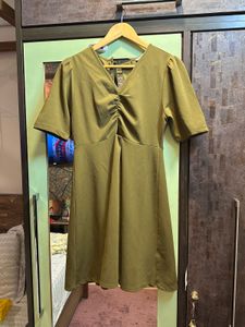 Cover Story Olive Green A-line Cutout Dress