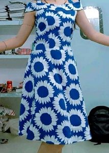 Blue & White Sunflower Print Dress