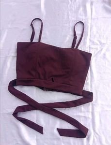 Burgundy Tie-Waist Crop Top