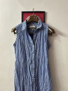 Striped Sleeveless Shirt Dress
