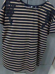 Striped Lace Shoulder Top