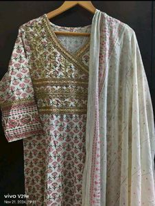 New Unused PureCotton Reshamwork Angrakha Anarkali
